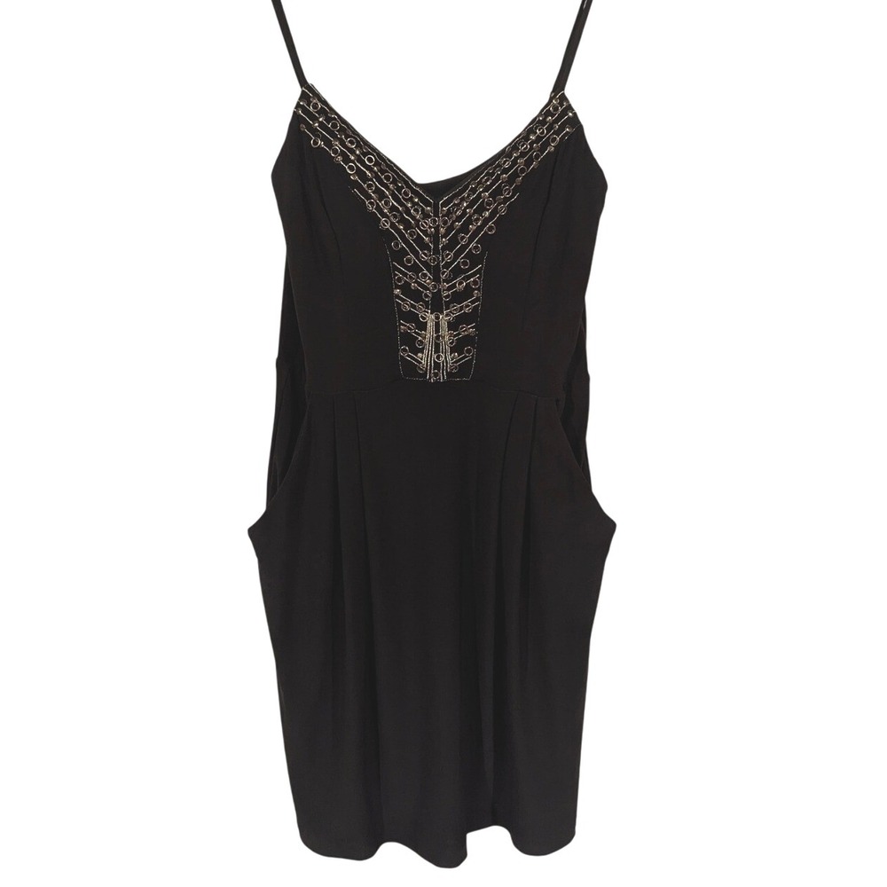 Bisou Bisou Black Dress Sleeveless Beaded Detail‎ Pockets Size 10